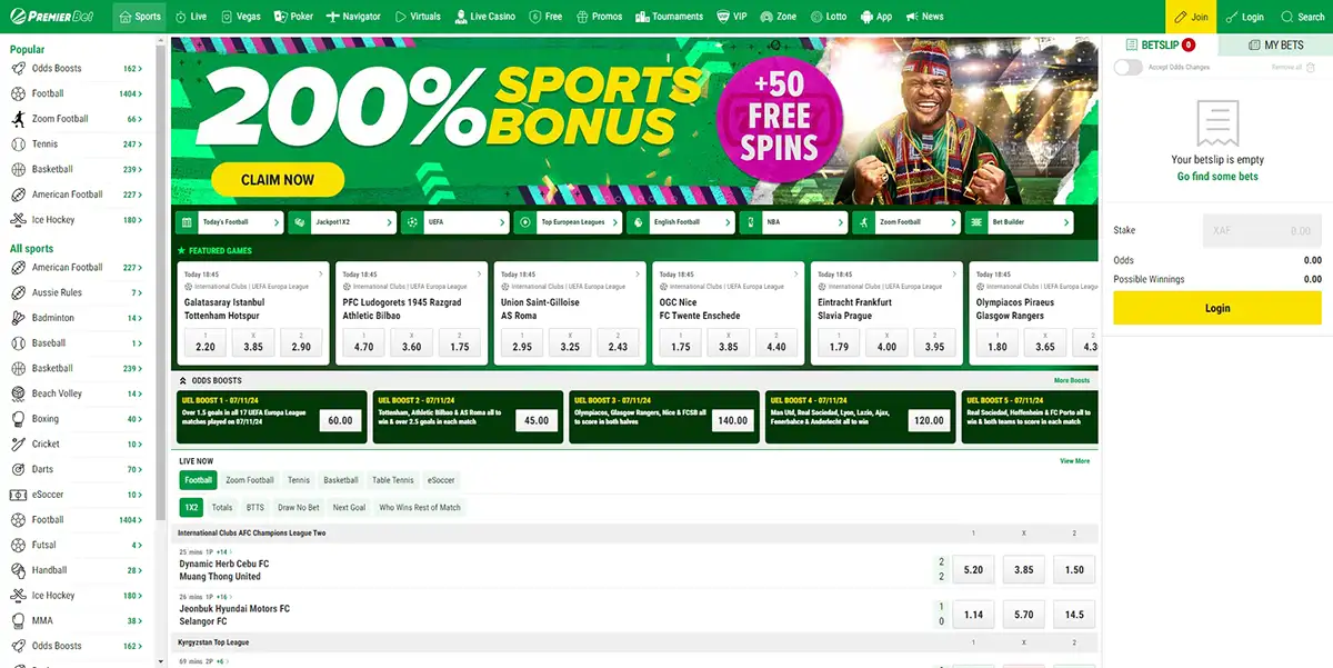 premier bet website homepage