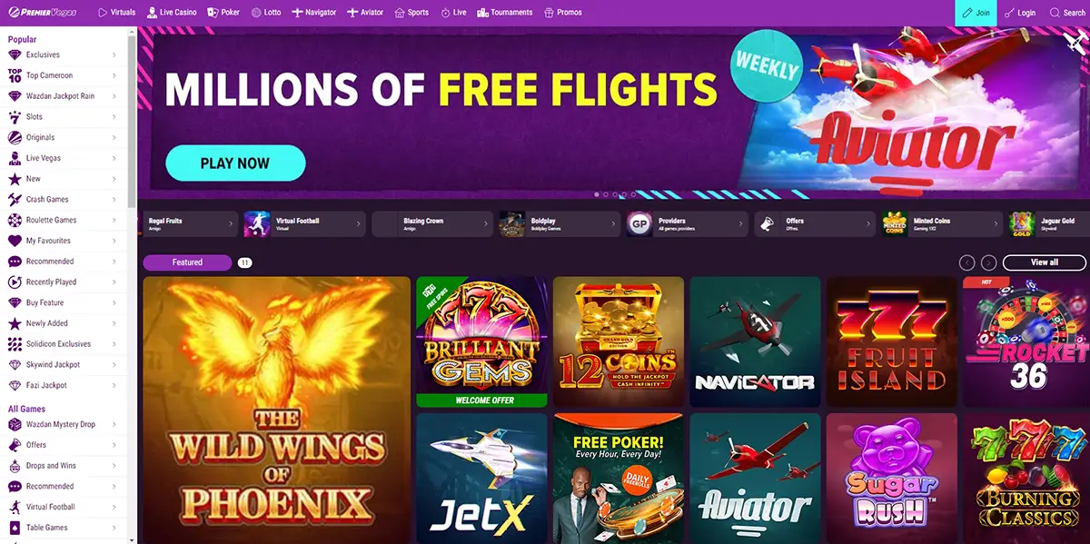 Premier Vegas main page