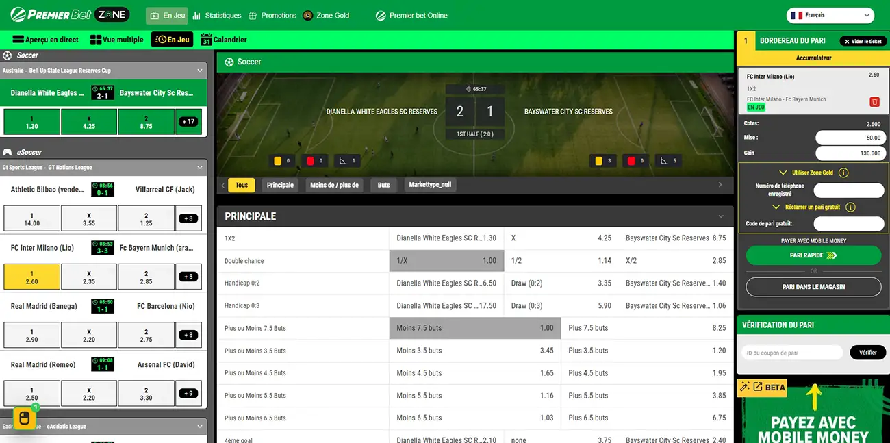 premier bet zone - placing bets